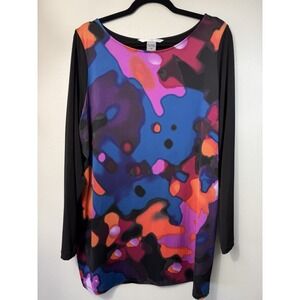 Peter Nygard Plus Size Black Liquid Knit Watercolor Pullover Size 1X